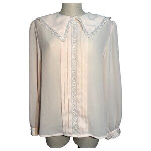 VTG Womens Jordan Blouse Pink Lace Collar Blouse Pleats Button Back Size 15/16
